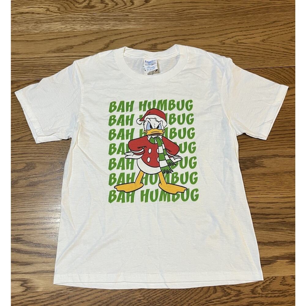 Donald Duck Bah Humbug Kids Sz 7-8 Boys Girls Holiday T-Shirt Graphic Tee unisex